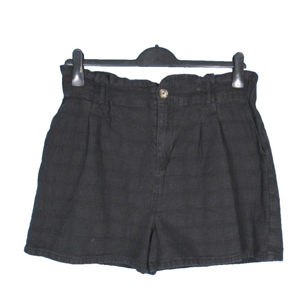 GOOD LUCK GEM Black TEXTURED TWILL High-Rise PLEATED Pockets PAPERBAG SHORTS XL